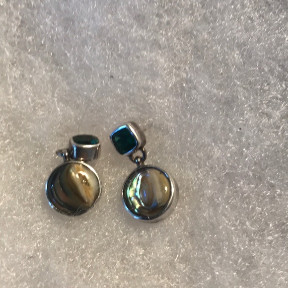 Abalone stone with green stones earrings (925) - Picture 3 of 3